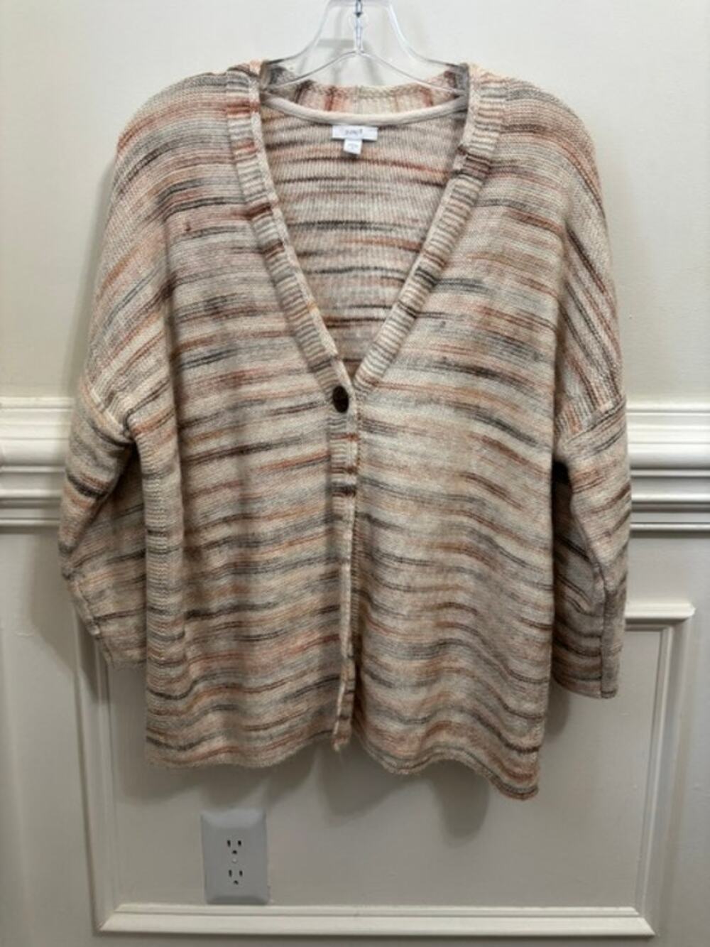 J. Jill Cardigan Sweater PureJill Cotton Blend One Button Large V Neck